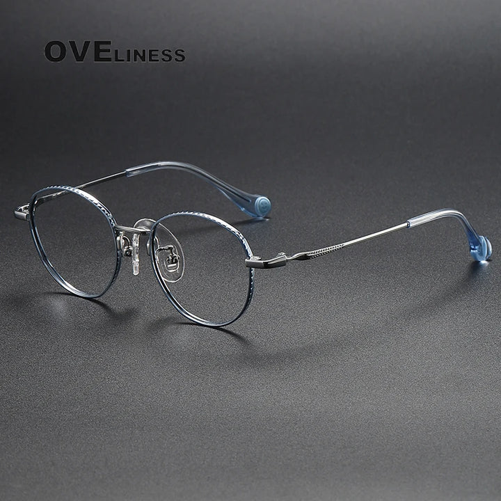 Oveliness Unisex Full Rim Round Titanium Eyeglasses 80950 Full Rim Oveliness blue silver