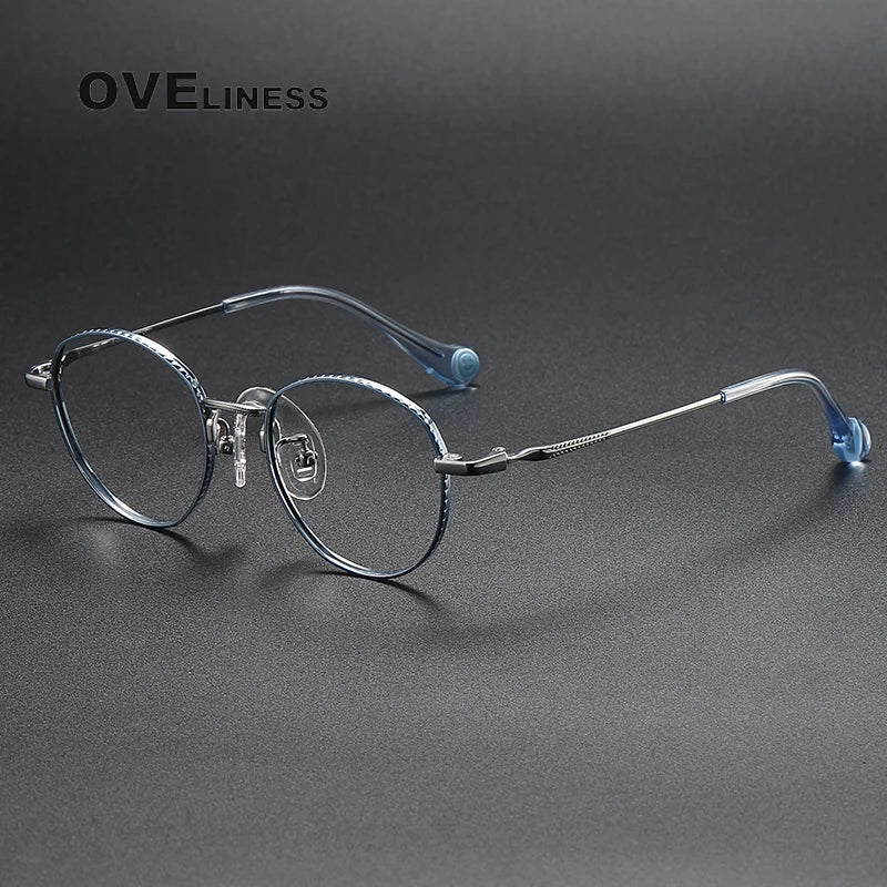 Oveliness Unisex Full Rim Round Titanium Eyeglasses 80950 Full Rim Oveliness blue silver  