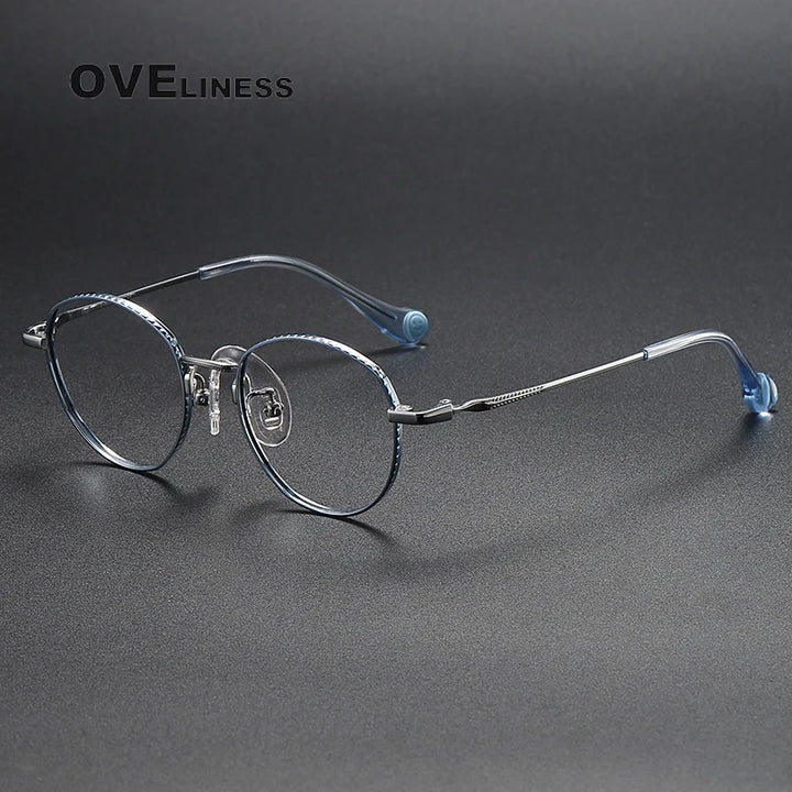 Oveliness Unisex Full Rim Round Titanium Eyeglasses 80950 Full Rim Oveliness blue silver  