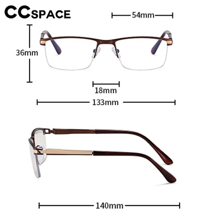 CCspace Semi Rim Square Alloy Spring Hinge Eyeglasses 300842 Semi Rim CCSpace