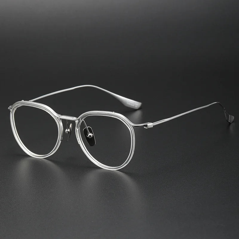 Aimee Unisex Semi Rim Brow Line Oval Titanium Acetate Eyeglasses 4131 Semi Rim Aimee Transparent-Silver