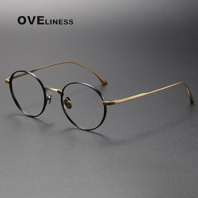Oveliness Unisex Full Rim Round Titanium Eyeglasses 4921145 Full Rim Oveliness black gold  