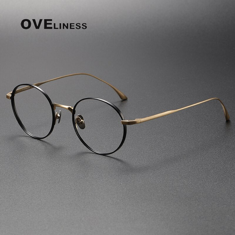 Oveliness Unisex Full Rim Round Titanium Eyeglasses 4921145 Full Rim Oveliness black gold