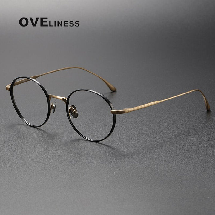 Oveliness Unisex Full Rim Round Titanium Eyeglasses 4921145 Full Rim Oveliness black gold
