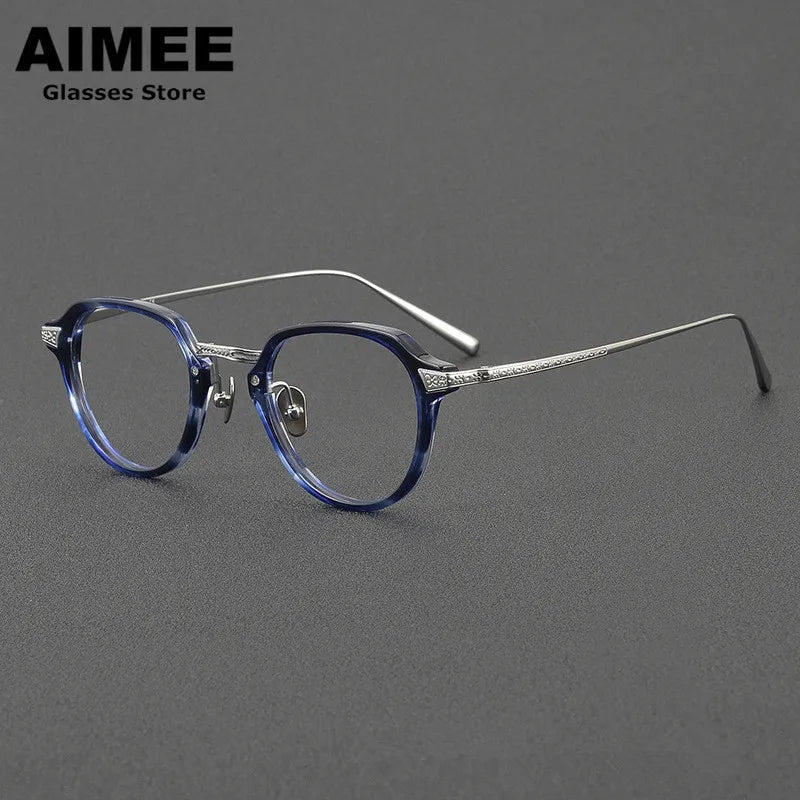 Aimee Women's Full Rim Oval Square Titanium Acetate Eyeglasses 49024 Full Rim Aimee Blue-Tortoise