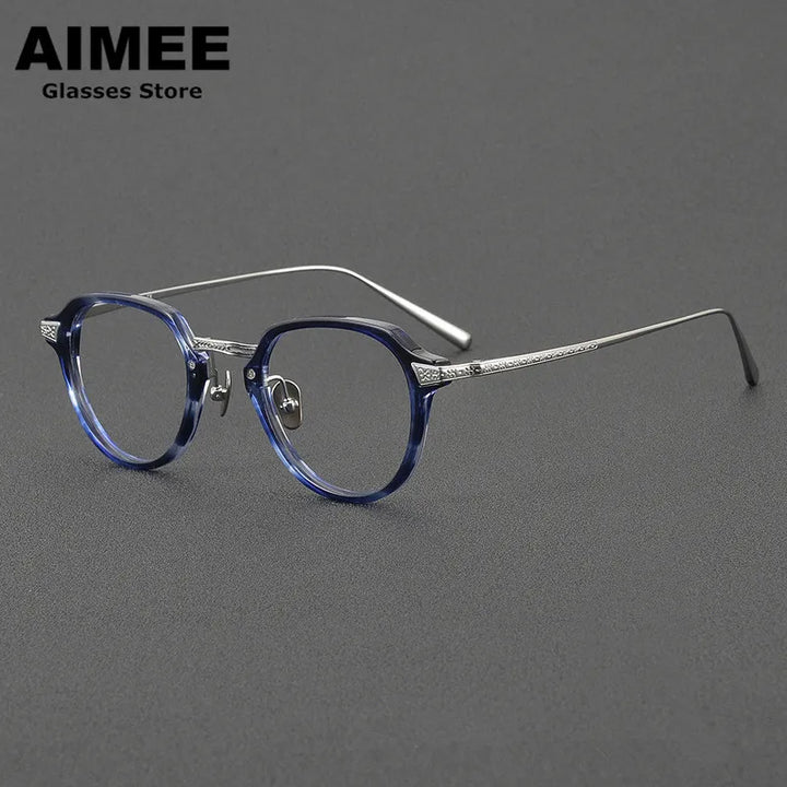 Aimee Women's Full Rim Oval Square Titanium Acetate Eyeglasses 49024 Full Rim Aimee Blue-Tortoise
