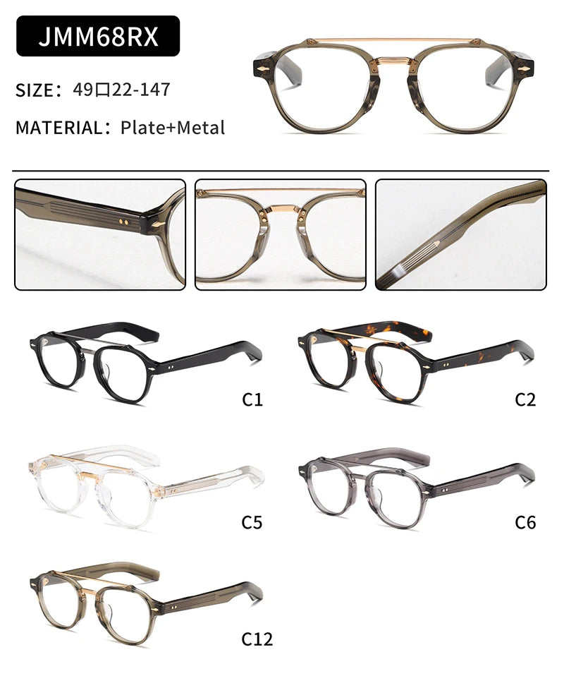 Nobler Unisex Full Rim Round Double Bridge Titanium Acetate Eyeglasses J068 Full Rim Nobler