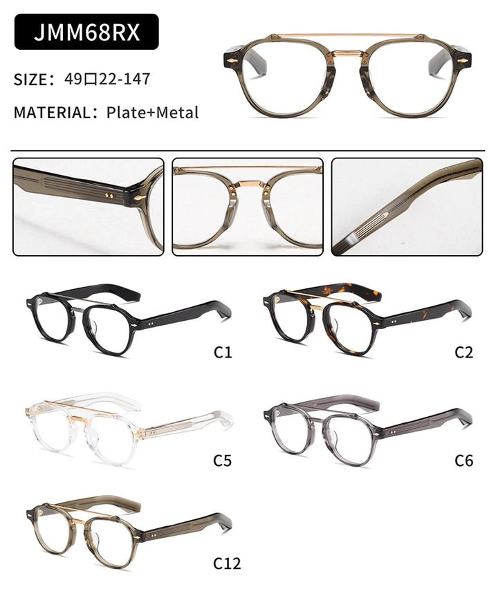 Nobler Unisex Full Rim Round Double Bridge Titanium Acetate Eyeglasses J068 Full Rim Nobler