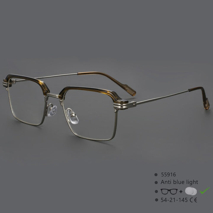 CCspace Men's Full Rim Square Brow Line Alloy Acetate Eyeglasses 55916 Full Rim CCspace GreenSilver China