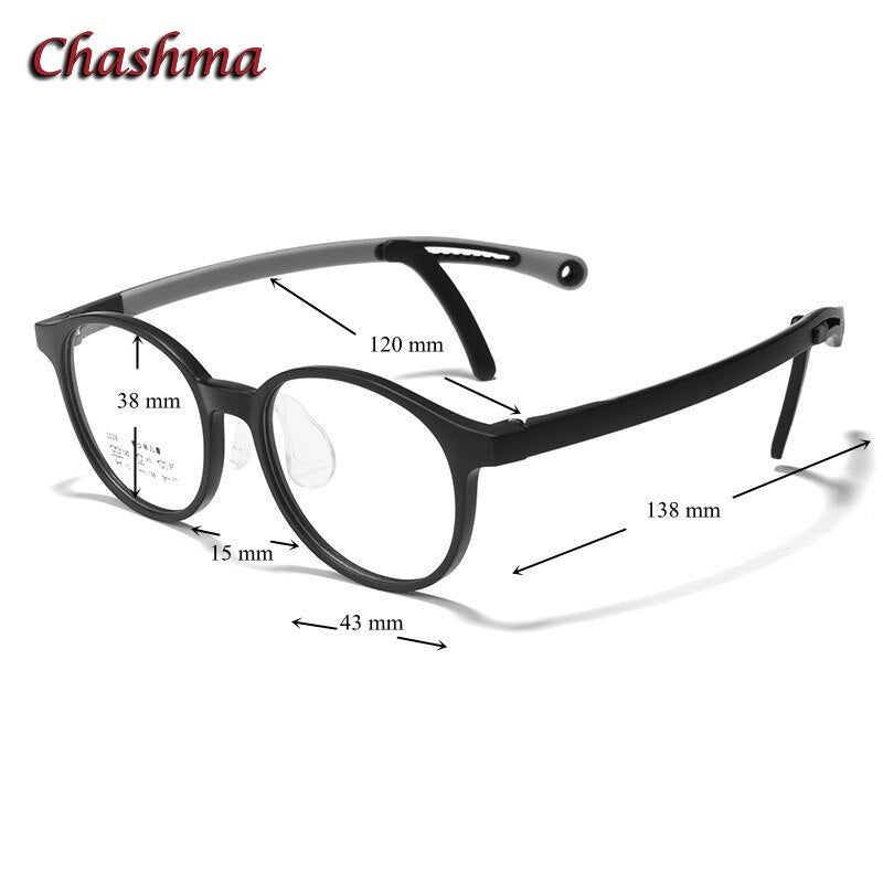 Chashma Unisex Children's Full Rim Round Tr 90 Titanium Eyeglasses 5028 Full Rim Chashma Matte Black