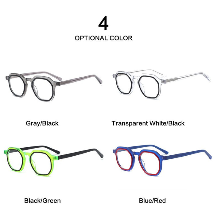 Muzz Unisex Full Rim Flat Top Round Acetate Eyeglasses 015 Full Rim Muzz