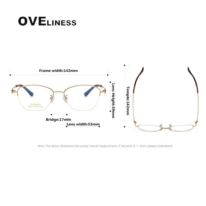 Oveliness Women's Semi Rim Oval Square Titanium Eyeglasses 196011 Semi Rim Oveliness