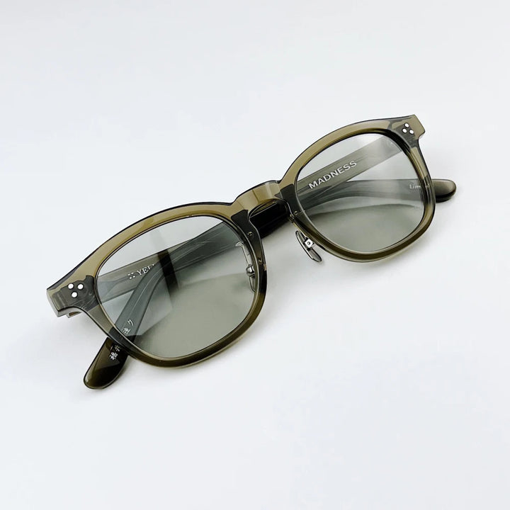 Black Mask Unisex Full Rim Square Acetate Sunglasses 484022 Full Rim Black Mask Green-Light Grey As Shown
