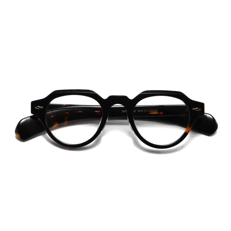 Black Mask Unisex Full Rim Flat Top Round Acetate Eyeglasses 23139