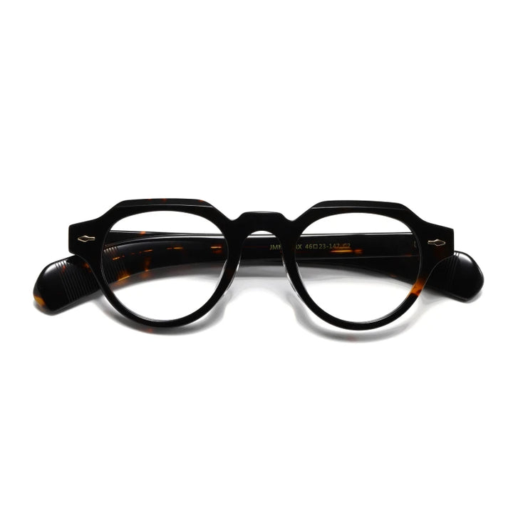 Black Mask Unisex Full Rim Flat Top Round Acetate Eyeglasses 23139