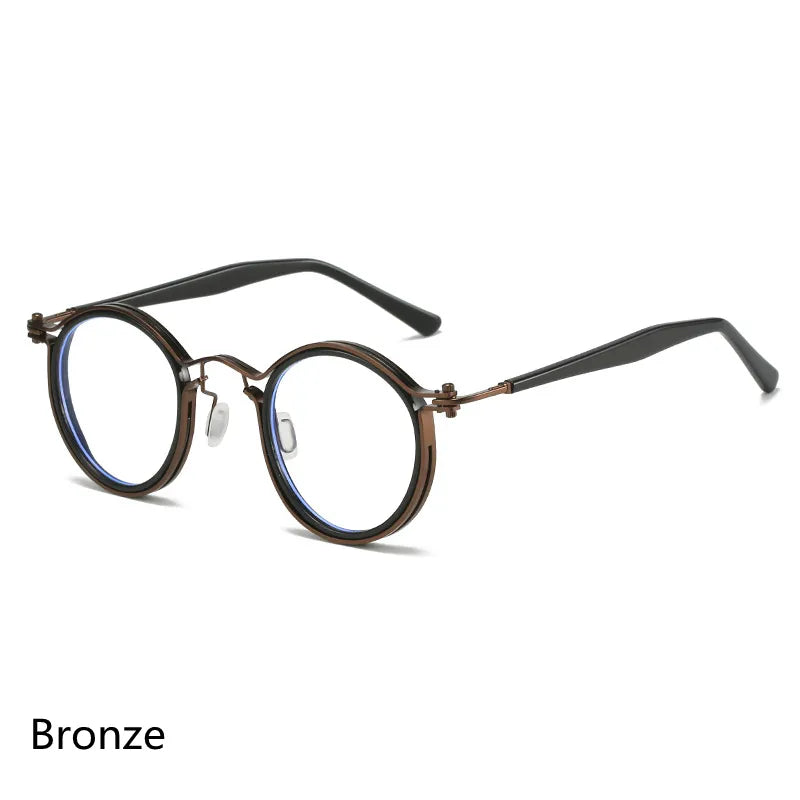 Kocolior Unisex Full Rim Round Alloy Acetate Hyperopic Reading Glasses 2203 Reading Glasses Kocolior Bronze 0