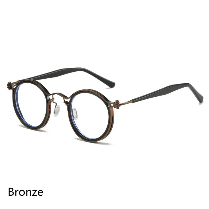 Kocolior Unisex Full Rim Round Alloy Acetate Hyperopic Reading Glasses 2203 Reading Glasses Kocolior Bronze 0