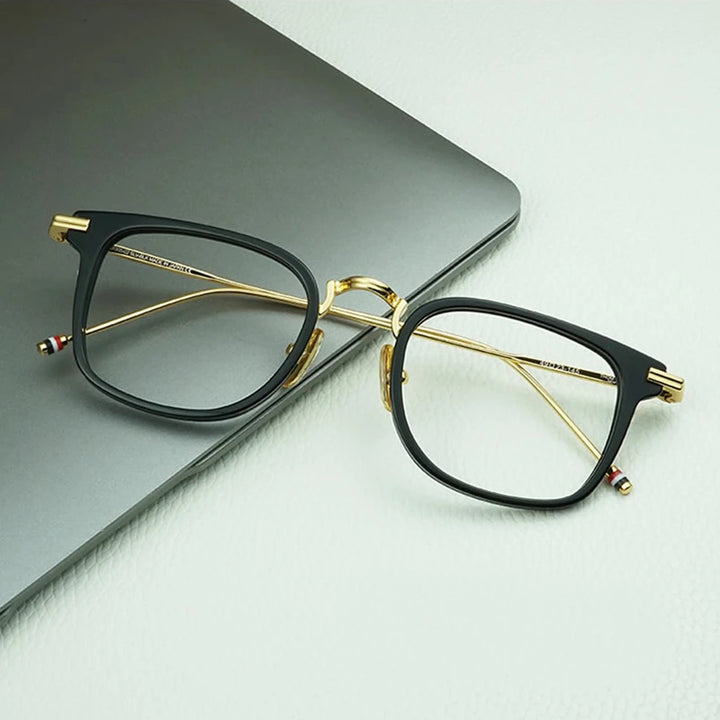 Black Mask Unisex Full Rim Square Alloy Acetate Eyeglasses T905 Full Rim Black Mask