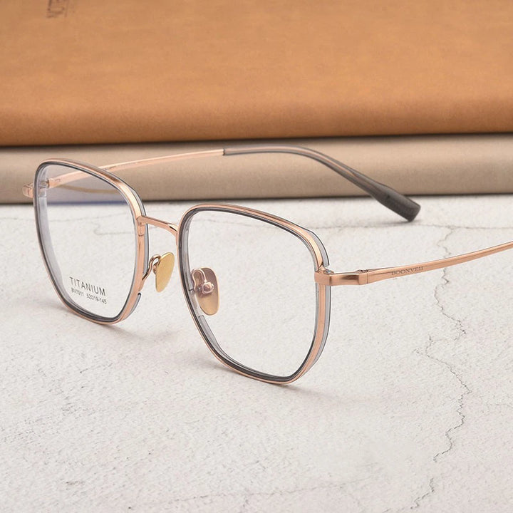 Kocolior Unisex Full Rim Square Titanium Acetate Eyeglasses V7011 Full Rim Kocolior Gray Gold