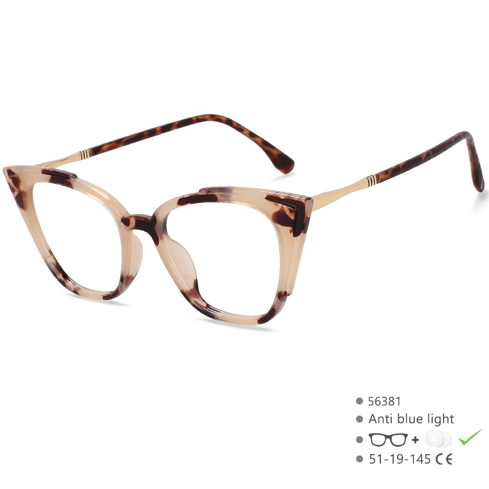 CCspace Unisex Full Rim Square Cat Eye Tr 90 Alloy Eyeglasses 56381 Full Rim CCspace Leopard