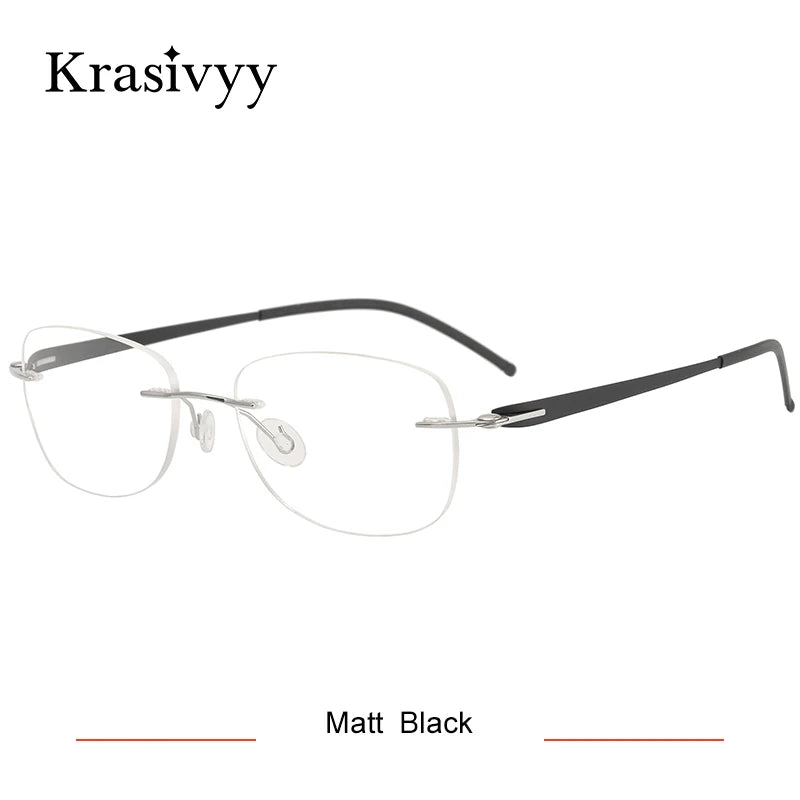 Krasivyy Women's Rimless Flat Top Oval Titanium Eyeglasses 35004