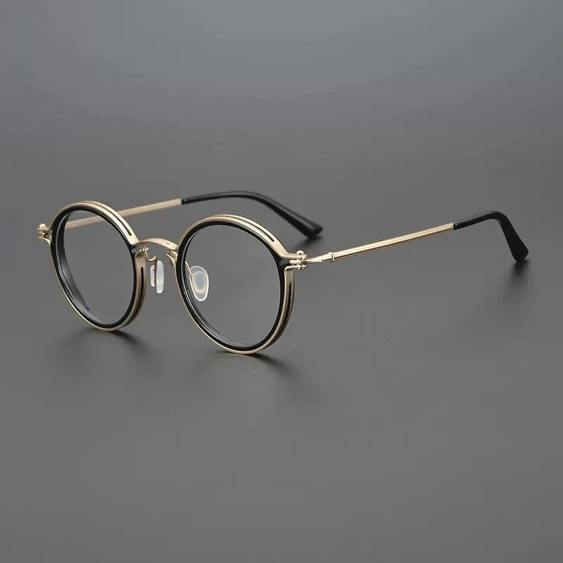 Gatenac Unisex Full Rim Round Titanium Acetate Eyeglasses 8444 Full Rim Gatenac C2-Gold