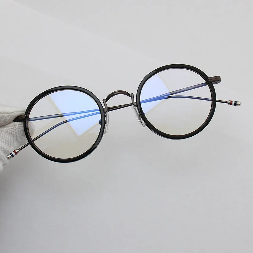 Black Mask Unisex Full Rim Acetate Alloy Round Eyeglasses X906 Full Rim Black Mask Black-Gray