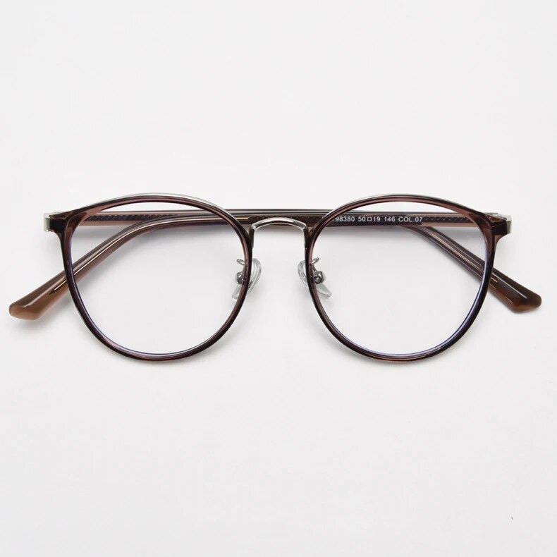 CCspace Unisex Full Rim Round Tr 90 Titanium Eyeglasses 57021 Full Rim CCspace C7Tea