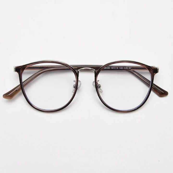 CCspace Unisex Full Rim Round Tr 90 Titanium Eyeglasses 57021 Full Rim CCspace C7Tea