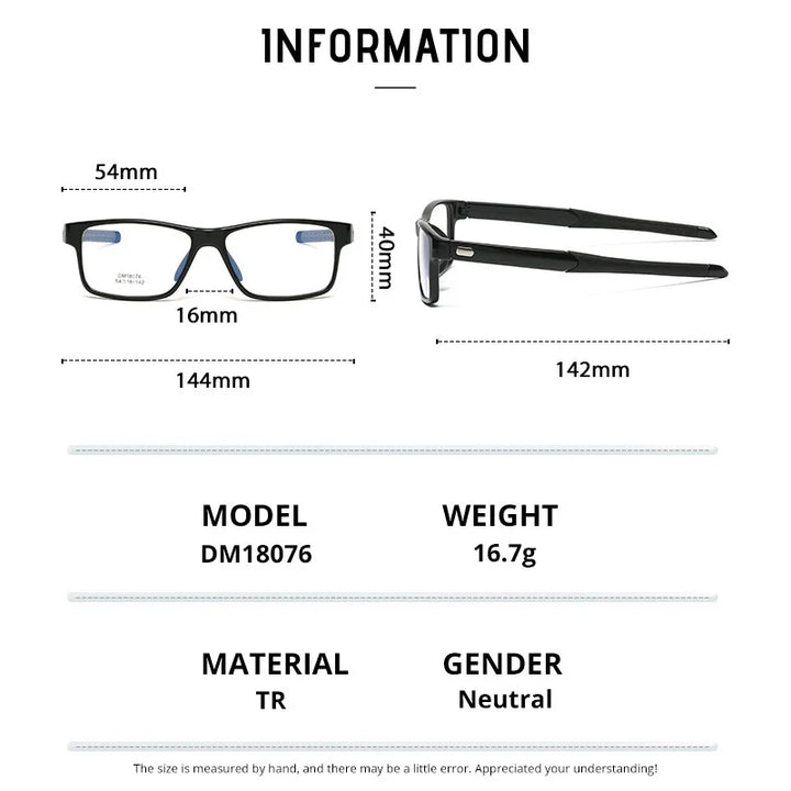 Gmei Men's Full Rim Square Tr 90 Titanium Eyeglasses 818076 Full Rim Gmei Optical