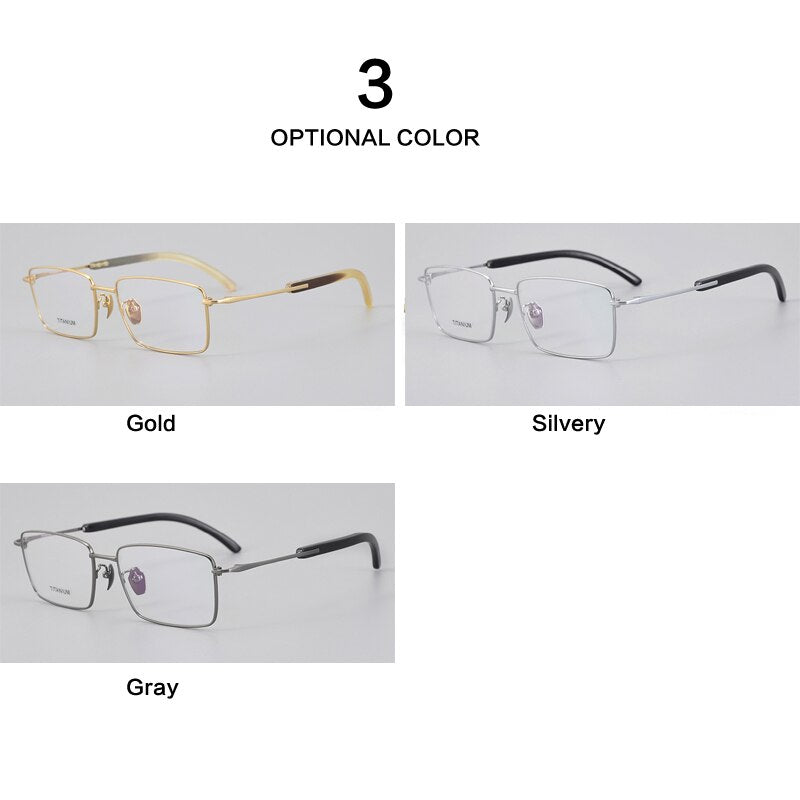 Muzz Unisex Full Rim Square Titanium Buffalo Horn Temple Eyeglasses 2301 Full Rim Muzz