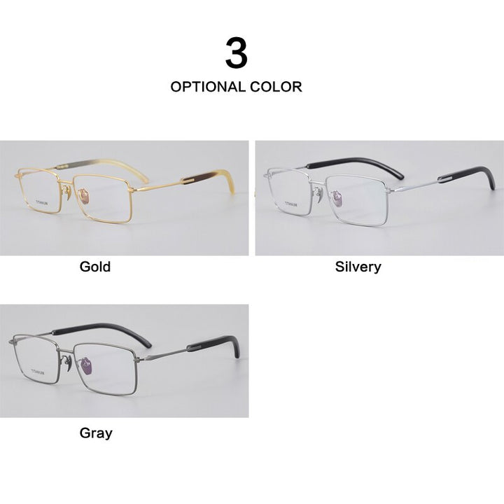 Muzz Unisex Full Rim Square Titanium Buffalo Horn Temple Eyeglasses 2301 Full Rim Muzz