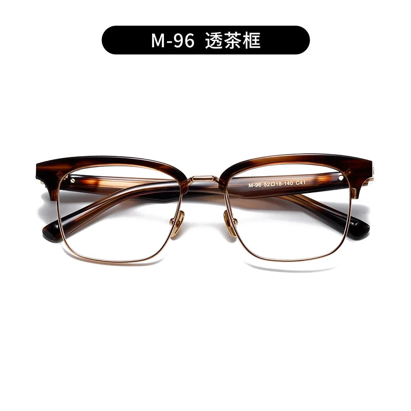 Nobler Unisex Semi Rim Large Square Titanium Acetate Eyeglasses M96 Semi Rim Nobler C41