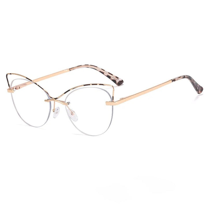 CCSpace Women's Semi Rim Cat Eye Alloy Eyeglasses 57026 Semi Rim CCspace C3Leopard  