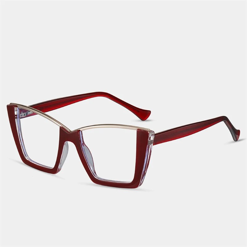 CCspace Women's Semi Rim Square Tr 90 Titanium Eyeglasses 57014 Semi Rim CCspace C4Red