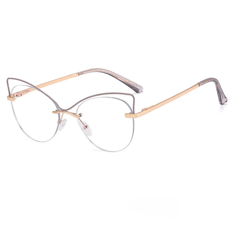 CCspace Women's Semi Rim Cat Eye Alloy Eyeglasses 57026 Semi Rim CCspace C8Grey