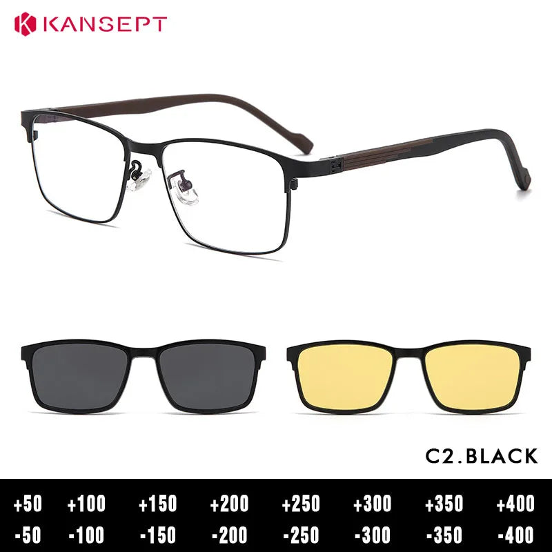 Kansept Women's Full Rim Square Steel Reading Glasses Clip On Sunglasses 59123