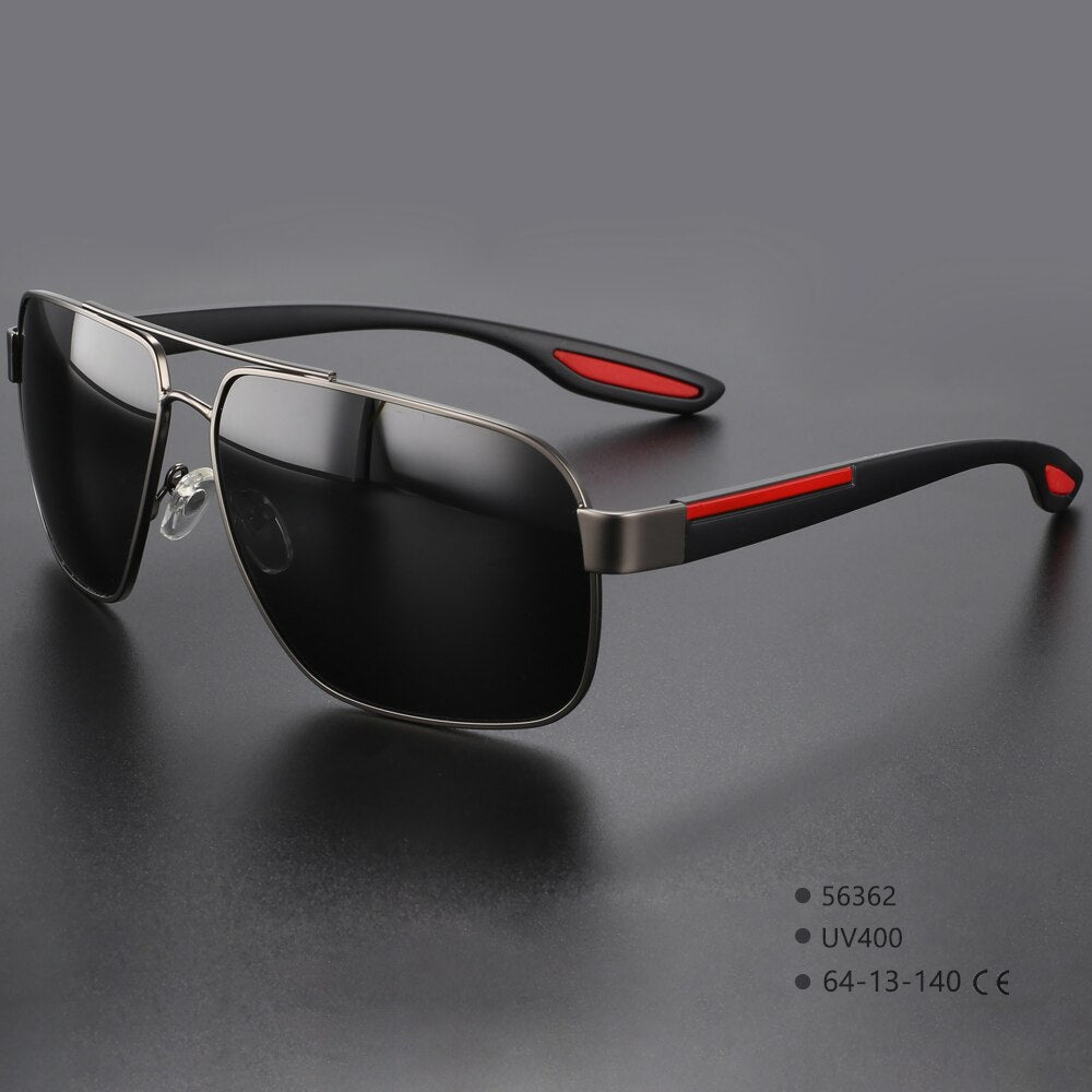 CCspace Men's Full Rim Square Double Bridge Alloy Polarized Sunglasses 56362 Sunglasses CCspace Sunglasses C2BlackRed