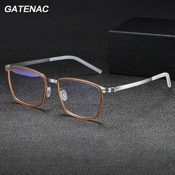 Gatenac Mens Full Rim Square Acetate Eyeglasses Gxyj-1187 Full Rim Gatenac