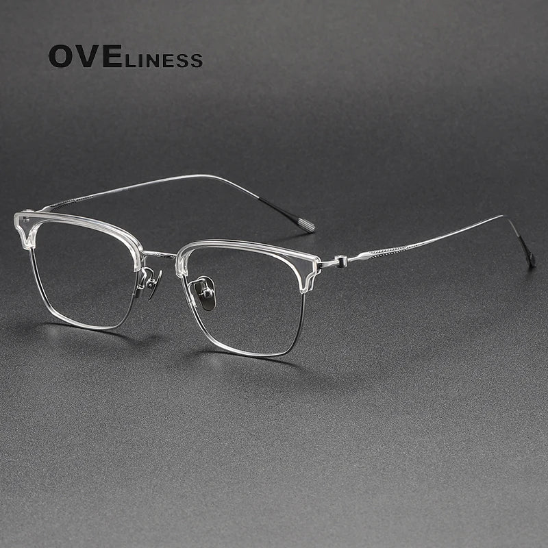 Oveliness Unisex Full Rim Cat Eye Acetate Titanium Eyeglasses 80896 Full Rim Oveliness clear silver  