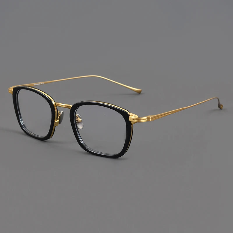 Aimee Unisex Full Rim Big Square Titanium Acetate Eyeglasses 94224 Full Rim Aimee Black-Golden