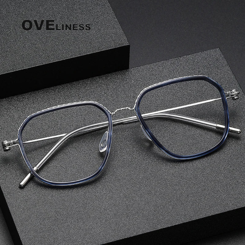 Oveliness Unisex Full Rim Flat Top Square Screwless Titanium Acetate Eyeglasses 80893 Full Rim Oveliness   
