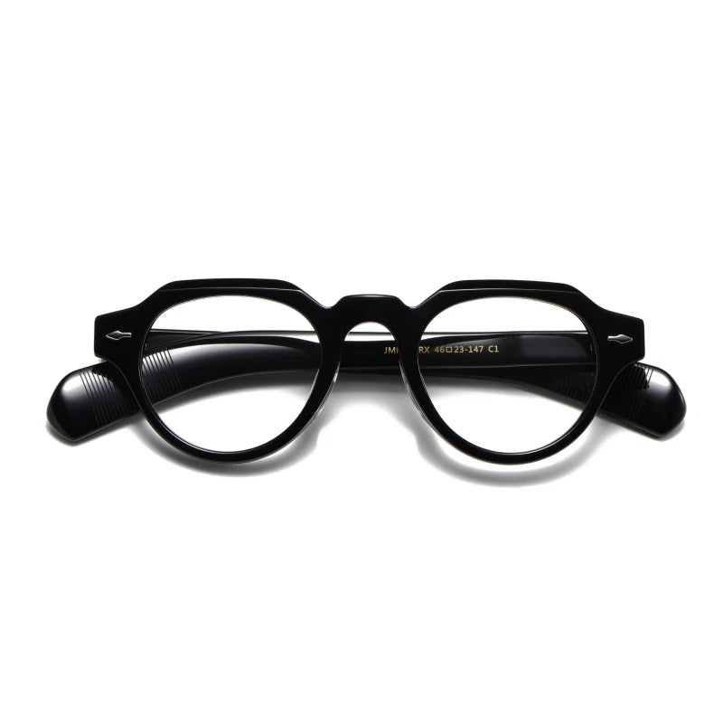 Black Mask Unisex Full Rim Flat Top Round Acetate Eyeglasses 23139