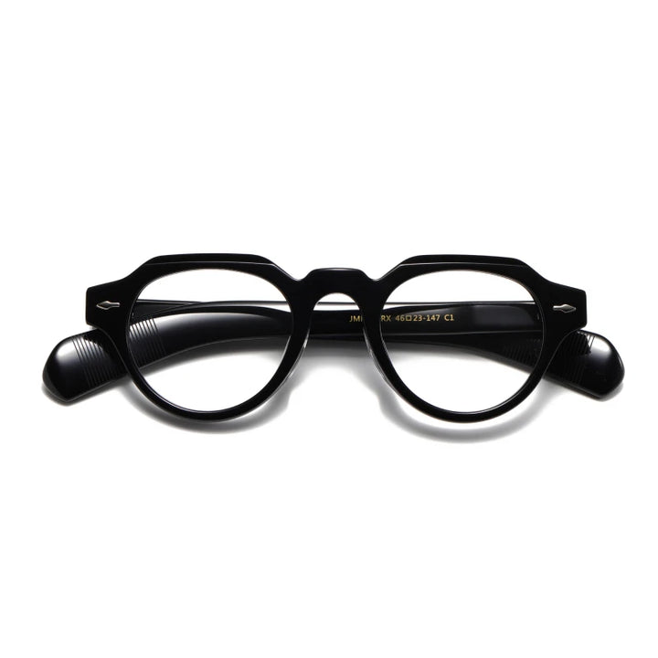 Black Mask Unisex Full Rim Flat Top Round Acetate Eyeglasses 23139