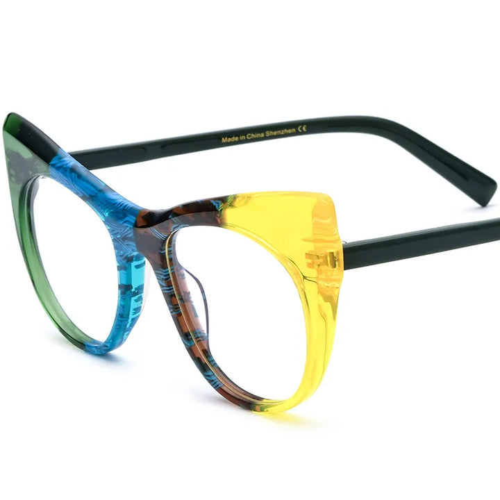 CCspace Unisex Full Rim Round Cat Eye Acetate Eyeglasses 56923 Full Rim CCspace C1GreenYellow