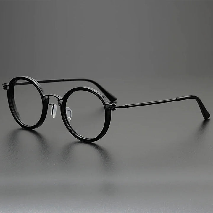 Hewei Unisex Full Rim Round Titanium Acetate Eyeglasses 0006 Full Rim Hewei black