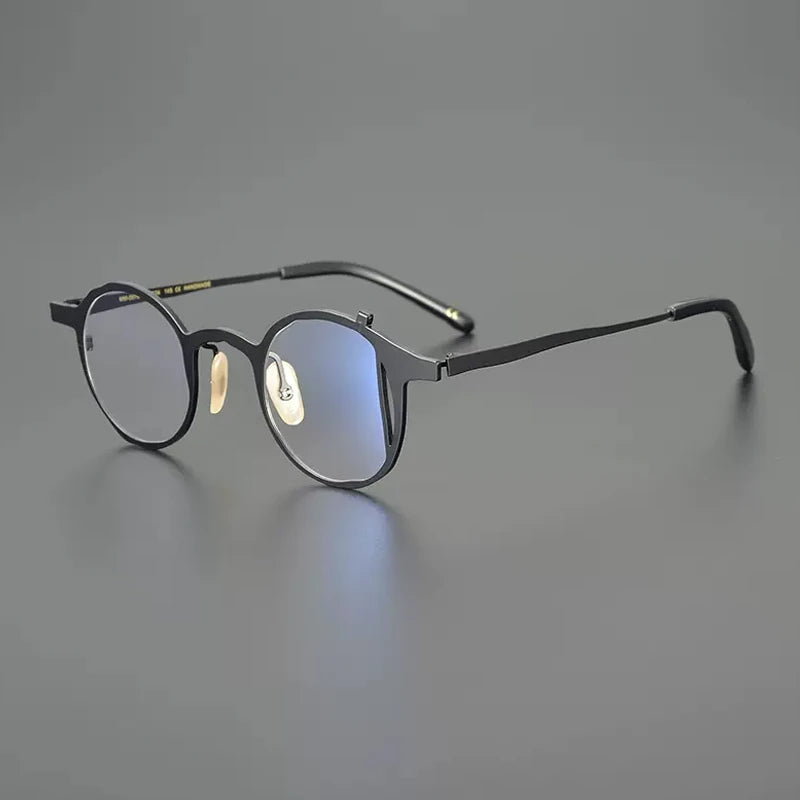 Gatenac Unisex Full Rim Round Titanium Eyeglasses Gxyj1220 Full Rim Gatenac Black