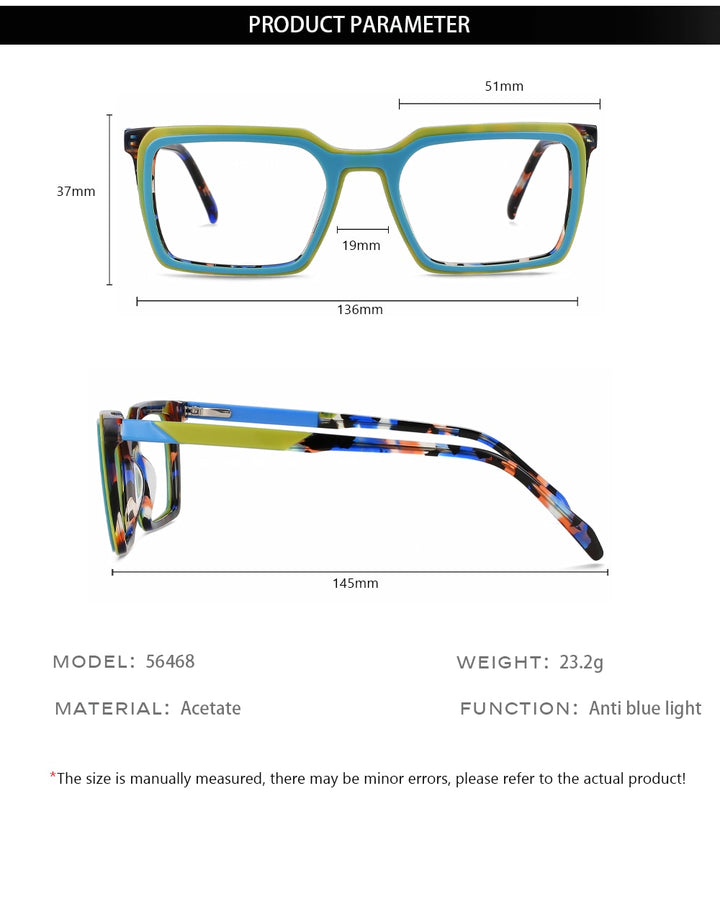 CCspace Women's Full Rim Square Acetate Eyeglasses 56468 Full Rim CCspace