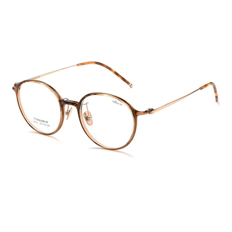 Gmei Women's Full Rim Round Titanium Acetate Eyeglasses 9101 Full Rim Gmei Optical Brown