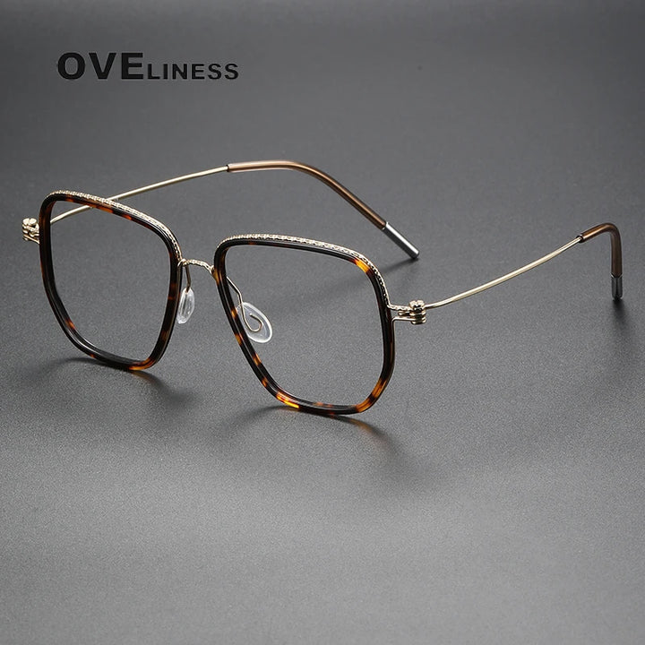 Oveliness Unisex Full Rim Square Acetate Titanium Eyeglasses 80894 Full Rim Oveliness tortoise gold  